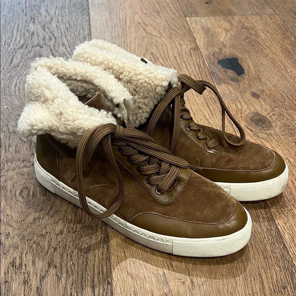 Via Spiga Brown Shearling-Lined Unisex Sneakers